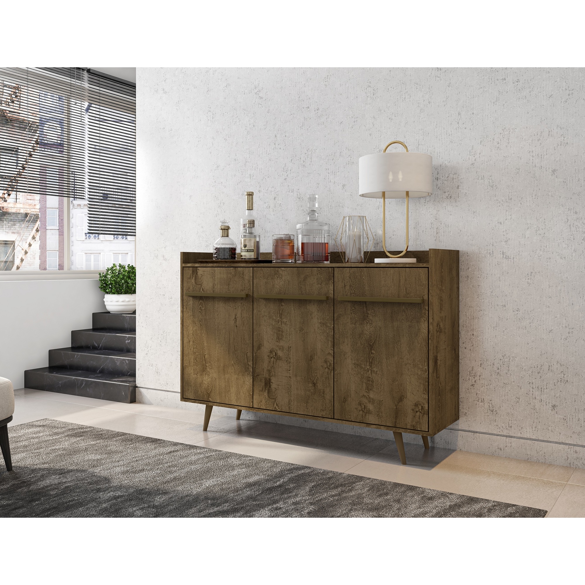 Manhattan Comfort, Bradley 53.54 Buffet Stand 4 Shelves Rustic Brown, Width 53.54 in, Height 38.58 in, Depth 14.53 in, Model# 230BMC